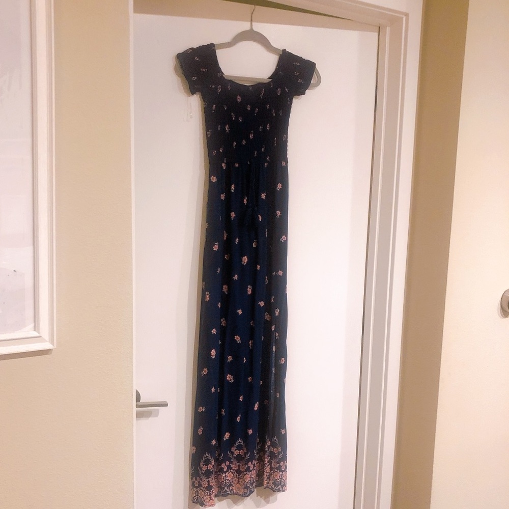 Navy Blue Floral Maxi Dress